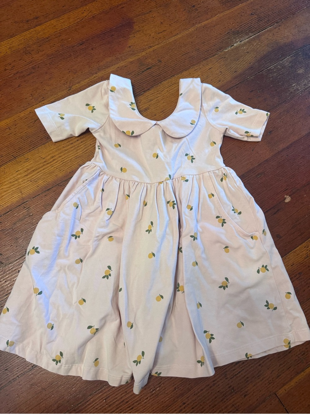 Hanna Andersson Light Pink Lemon-Print Dress with Peter Collar